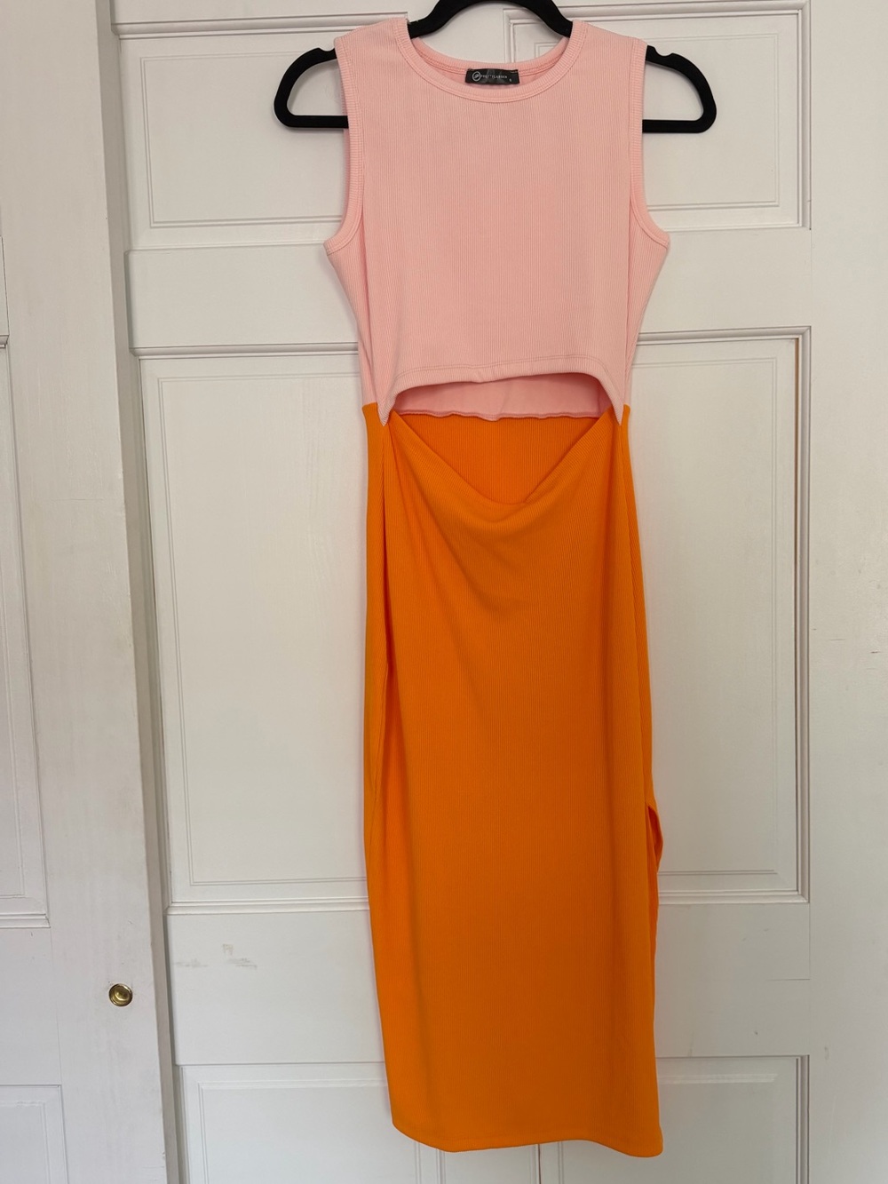 PrettyGarden Movin’ On Ribbed Cutout Midi Dress - Pink/Orange